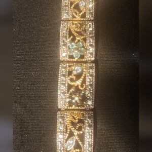 Elegant Gold and Sterling Silver Bracelet With Ruby, Emerald, Sapphire, Diamonds